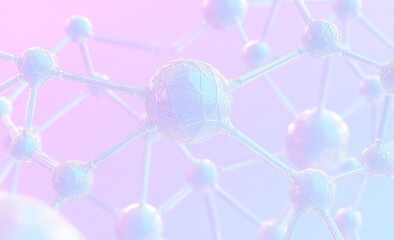 Poster - An abstract molecule model showcased in scientific research within molecular chemistry, presented in a 3D illustration against a pearl blue background