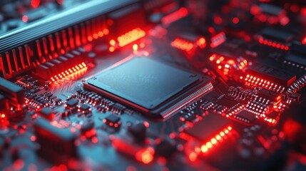 Aufkleber - Central Processing Unit on Circuit Board with Red Lighting