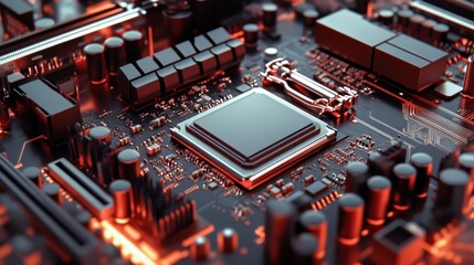 Poster - Computer motherboard with central processing unit installed