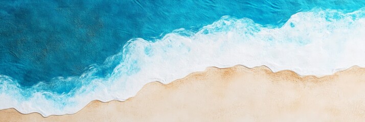 Poster - Turquoise ocean water sparkling under the sun, with foamy waves gently rolling onto a pristine sandy beach, creating a tranquil and idyllic tropical paradise for relaxation and escape
