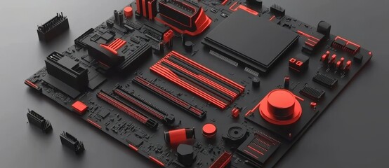 Fototapete - Peer-to-peer blockchains. Future of internet technologies. Motherboard, neural network, and cyber technology. Big data analytics. Coding and programming high tech 3D illustration