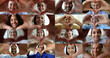 © fizkes - E-date e-services for singles, medical insurance, dental clinic professional services advertisement. Collage of smiling faces of different people showing symbol of love, express affection feel happy