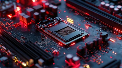 Poster - Illuminated Computer Motherboard Central Processing Unit