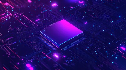 Poster - Neon Lit Circuit Board With Central Processor