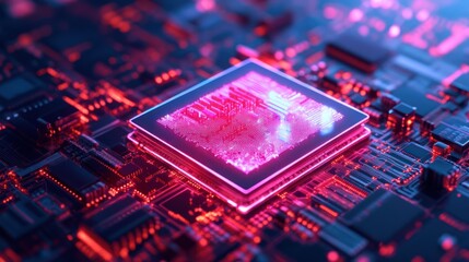 Poster - Illuminated Microchip On Circuit Board Showing Data