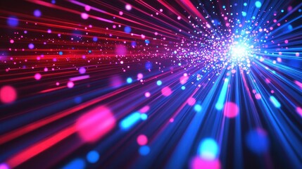 Poster - Abstract Pink Blue Light Rays Converge Explosion