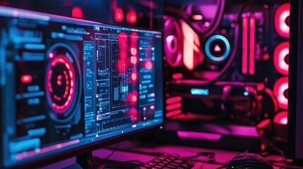Poster - Vibrant Neon Lit Gaming Computer Setup Display