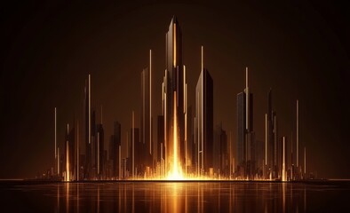 Poster - A 3D illustration of abstract tech featuring quantum computer architecture set against the backdrop of a fantastic night city, illuminated with futuristic technologies in global communication