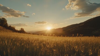 Sticker - Golden Sunset Over Rolling Hills And Wheat Field