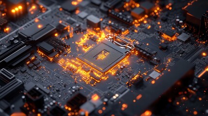 Poster - Illuminated Motherboard Central Processing Unit Technology
