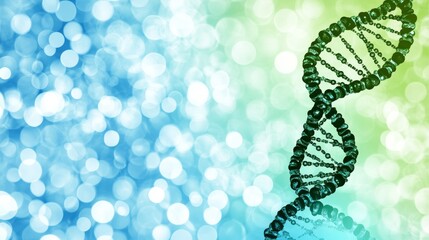 Poster - DNA helix. Cutting-edge technologies advance genome study. Investing in future medical innovations. 3D depiction of a DNA molecule connected to a nanotech structure