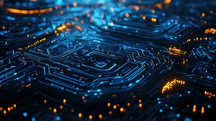 Aufkleber - Abstract Circuit Board Glowing Blue And Orange