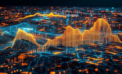 Aufkleber - Big data flow in cyber space. Blockchain's data fields. Streams connected by network lines. AI technology, digital communication, science research, and 3D neural cell illustrations