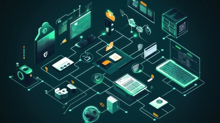 Poster - Isometric Illustration of Global Digital Network Connectivity