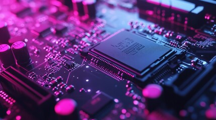 Poster - Illuminated Circuit Board Shows Technological Components