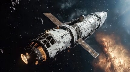 Aufkleber - Futuristic Spaceship Navigating Stellar Nebula