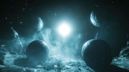 Poster - Celestial Bodies Orbiting A Distant Bright Star