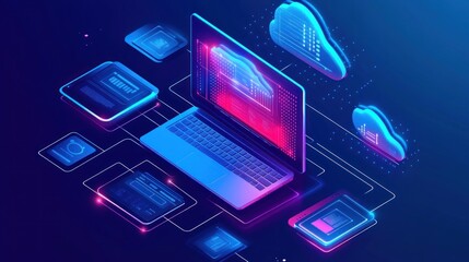 Poster - Laptop Connected To Cloud Computing Network System