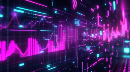 Poster - Abstract Neon Data Visualization Showing Graphs And Charts