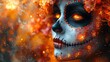 © lime - Cinematic Beauty: Vibrant Sugar Skull Face with Fiery Orange Details, 炎のように輝くオレンジのディテールを持つシネマティックなシュガースカルの美しさ.Generative AI