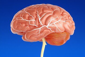 Poster - Digital artwork showing a human brain set against a dark blue background