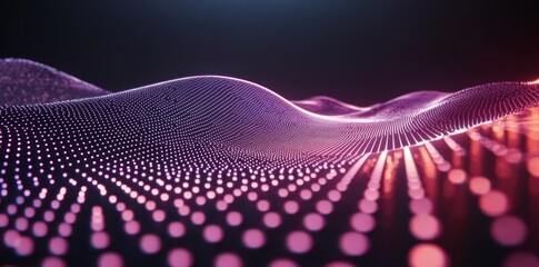 Poster - 3D visualization of a neural network. Big data and cybersecurity. Global database and stock market. Luminescent, colorful background with bokeh effect