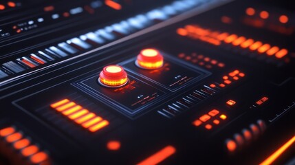 Poster - Illuminated Control Panel With Glowing Buttons And Dials