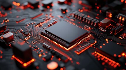 Poster - Illuminated Circuit Board Shows Central Processing Unit