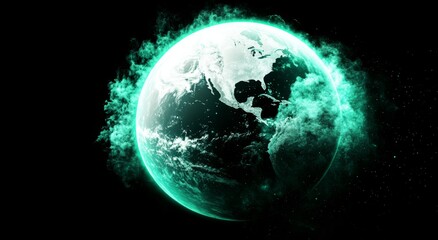 Poster - Exploring data analytics, corporate logistics, and business strategy with advancements in internet technologies and virtual reality. 3D illustration showcasing a hologram of a planet featuring