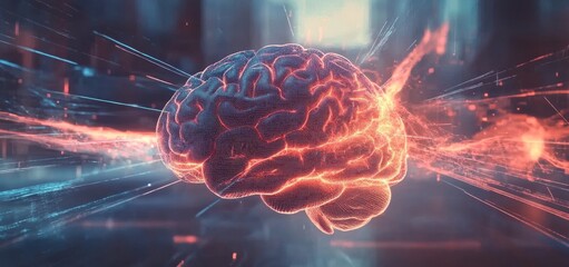 Poster - AI-driven stock analysis with a cyber brain. Digital mind depicted in 3D. Illustrating neural connections and a data analysis network