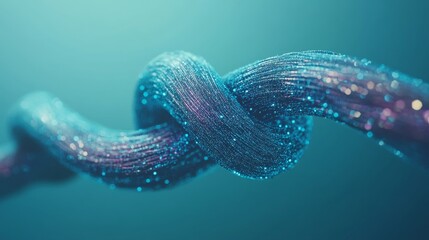 Poster - In a neon-rich tech setting, a spiral-shaped neon chain complements cyberpunk data blocks, blockchain networks, and a 3-dimensional depiction of a synthetic DNA molecule within cyberspace