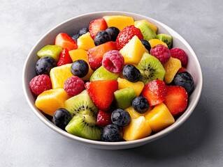 Canvas Print - Healthy mix of berries and citrus in a gray bowl on a blue table.