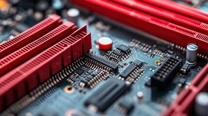 Poster - Red Ram Slots On A Computer Motherboard