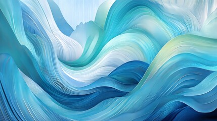 Poster - A 3D abstraction showing lines and rays dancing on a wavy surface bathed in neon light