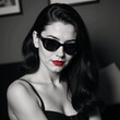© Pixel Matrix - Vintage-style sunglasses and lipstick portrait featuring an adult subject Lipstick Portrait with Sunglasses
