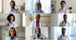 © fizkes - Multiple videos, collage view diverse multiethnic doctors, colleagues having virtual meeting to share opinions, knowledge, take part on-line seminar using videocall. Worldwide communication, medicine