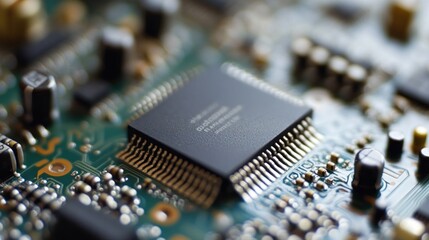 Poster - Closeup view of a microchip on a circuit board