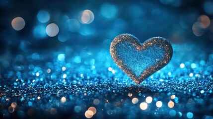 Poster - Sparkling silver heart on blue glitter background.