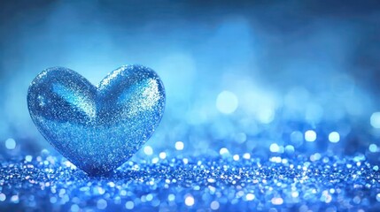 Poster - Sparkling blue glitter heart on bokeh background. (1)