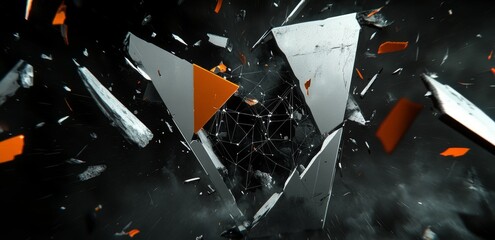 Poster - Concept of cyberspace. Neural networks and stock. Blockchain 3D illustration. Global network. Abstract technological background with polygon mesh