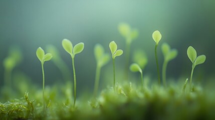 Aufkleber - Delicate Seedlings Emerging From Lush Green Moss