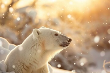 Wall Mural - majestic polar bear basking in the golden sunlight amidst a snowy landscape, creating a breathtaking