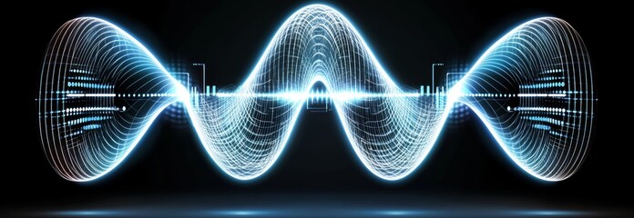 Poster - In a fusion of cyber plasma and neon rhythm, big data orbits around the beacon of high-tech innovation. The emotional texture of musical sounds, intertwined with the vibration of strings, is