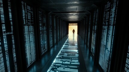 Poster - Futuristic particle surface wave, complete with a wavy grid of cyber dots, in a hi-tech network 3D illustration