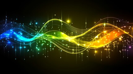 Poster - Internet flow, with its twisted strings and uncertain wavy forms. Mysticism of orbits in curved space. Carnival of emotions riding the waves of joy. 3D illustration of an abstract backdrop