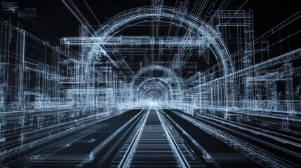 Poster - Wireframe Cityscape Railway Tunnel Architectural Design