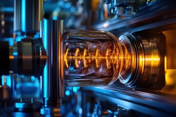 Poster - Detailed view of advanced technology showcasing sound wave visualization in a lab environment