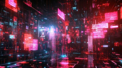 Poster - Futuristic Digital Cityscape Illuminated With Neon Lights