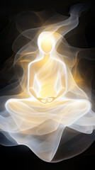 Wall Mural - Luminous Bodhisattva in Golden Smoke Radiating Serene Beauty and Translucent Light