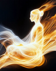 Wall Mural - Glowing Bodhisattva in Golden Smoke Creates a Meditative Aura of Tranquility and Light